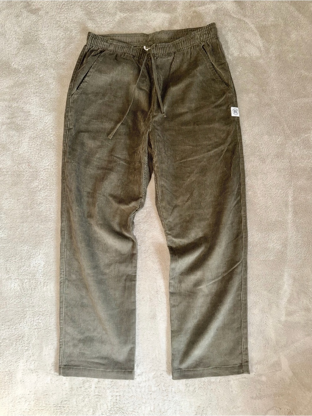 Reigning Champ Men’s Medium Corduroy Drawstring Relaxed Fit Pants - Olive